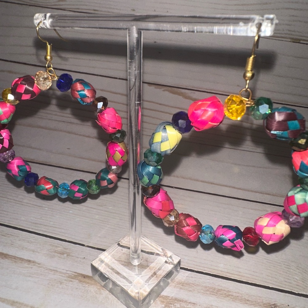 Colorful Beaded Hoop Earrings